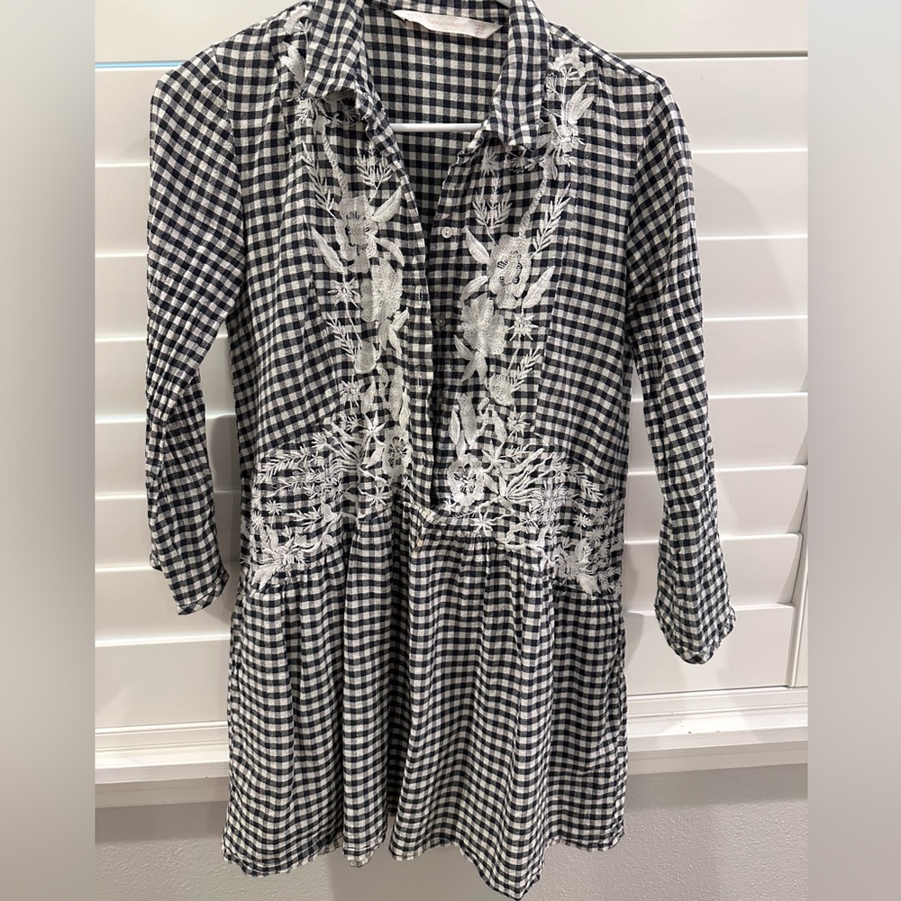 Zara drop waist plaid floral long blouse
